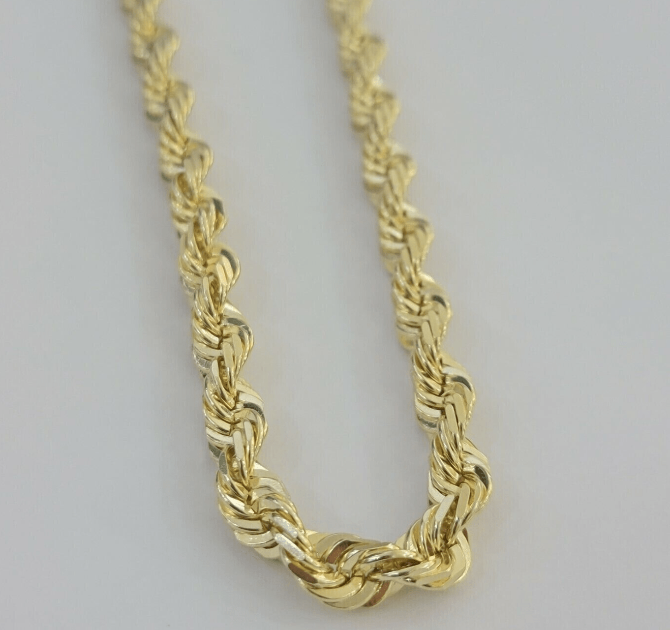 Real 14k Gold Rope chain Necklace 7mm Solid Link 14kt Yellow Gold Diamnd Cut 26" - GoldenlinQ